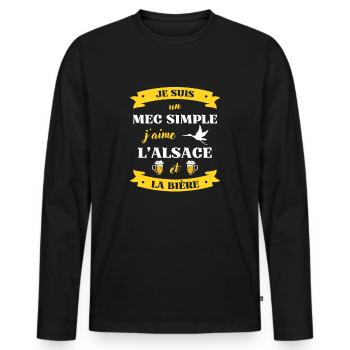 mec simple alsace biere humour alsacien homme - T-shirt manches longues Premium bio Homme - noir - Devant - Nico (187cm)