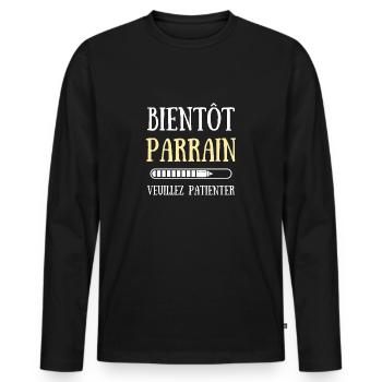 bientot parrain bébé annonce grossesse humour - T-shirt manches longues Premium bio Homme - noir - Devant - Nico (187cm)