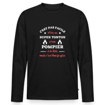 tonton pompier humour c'est pas facile idée cadeau - T-shirt manches longues Premium bio Homme - noir - Devant - Nico (187cm)