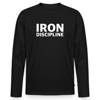 Eiserne Disziplin | Fitness, Workout, Protein - Männer Premium Bio Langarmshirt - Schwarz - Vorne - Nico (187cm)