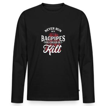 Scotland tartan kilt musician saying - Men's Premium Organic Long Sleeve Shirt - black - Front - Nico (187cm)
