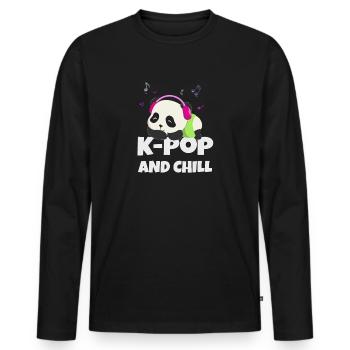 K-POP und chillen. Schwarz # 2 - Männer Premium Bio Langarmshirt - Schwarz - Vorne - Nico (187cm)