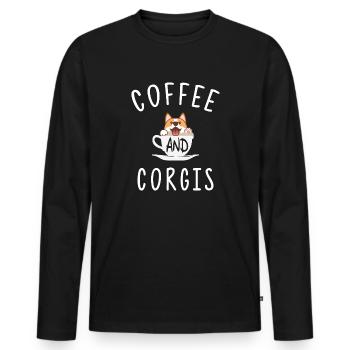 Cadeaux d’amoureux de Corgi, corgi et café - T-shirt manches longues Premium bio Homme - noir - Devant - Nico (187cm)
