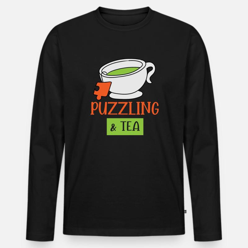 Lustiges Hobby-Puzzle mit Puzzle und Tee - Männer Premium Bio Langarmshirt - Schwarz