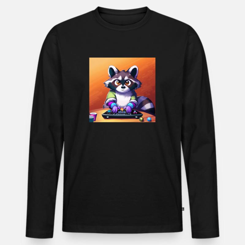 racoon playing computer games - Männer Premium Bio Langarmshirt - Schwarz