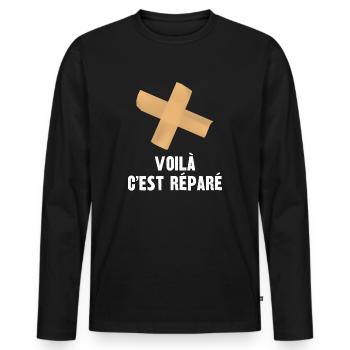voilà c'est réparé - T-shirt manches longues Premium bio Homme - noir - Devant - Nico (187cm)