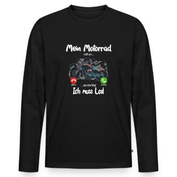 Mein Motorrad ruft an.. aus dem Weg, ich muss los! - Männer Premium Bio Langarmshirt - Schwarz - Vorne - Nico (187cm)