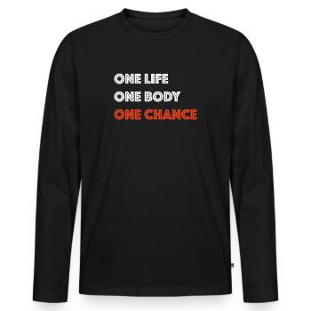 One Life one Body one Change | Fitness, Workout - Men's Premium Organic Long Sleeve Shirt - black - Front - Nico (187cm)