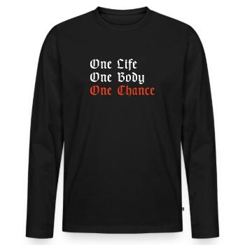 One Life one Body one Change | Fitness, Workout - Men's Premium Organic Long Sleeve Shirt - black - Front - Nico (187cm)