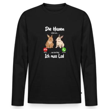 Die Hasen rufen an... aus dem Weg, ich muss los! - Männer Premium Bio Langarmshirt - Schwarz - Vorne - Nico (187cm)