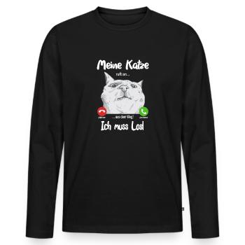 Meine Katze ruft an... aus dem Weg, ich muss los! - Männer Premium Bio Langarmshirt - Schwarz - Vorne - Nico (187cm)