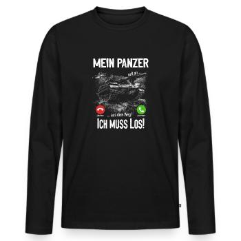 Mein Panzer ruft an... aus dem Weg! Ich muss los! - Männer Premium Bio Langarmshirt - Schwarz - Vorne - Nico (187cm)