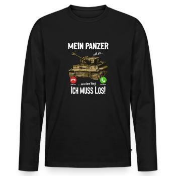 Mein Panzer ruft an... aus dem Weg! Ich muss los! - Männer Premium Bio Langarmshirt - Schwarz - Vorne - Nico (187cm)