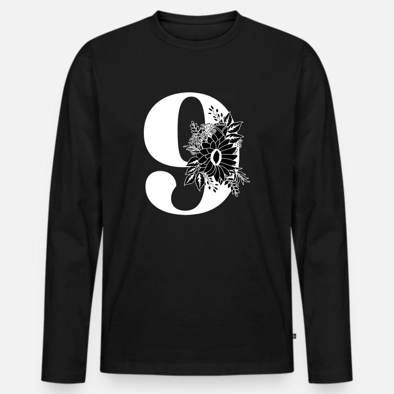 Nummer 9 Schwarze Blumen -9. Geburtstag Blumen - Männer Premium Bio Langarmshirt - Schwarz
