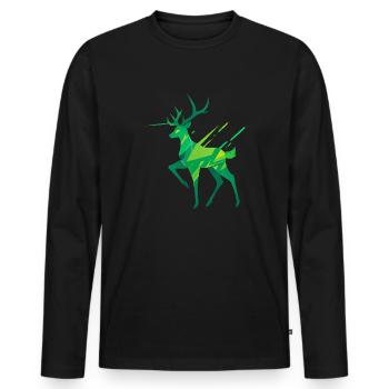 Cerf licorne vert - T-shirt manches longues Premium bio Homme - noir - Devant - Nico (187cm)