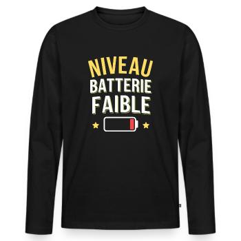 Niveau batterie faible - T-shirt manches longues Premium bio Homme - noir - Devant - Nico (187cm)