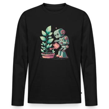 Robot qui arrose des plantes - T-shirt manches longues Premium bio Homme - noir - Devant - Nico (187cm)