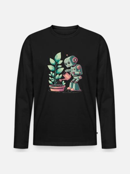 Robot qui arrose des plantes - T-shirt manches longues Premium bio Homme - noir