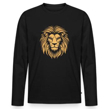 Goldenes modisches Löwen Logo - Männer Premium Bio Langarmshirt - Schwarz - Vorne - Nico (187cm)