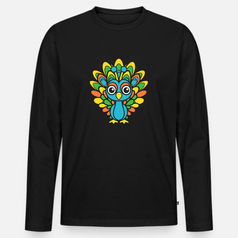 Pfau - Männer Premium Bio Langarmshirt - Schwarz