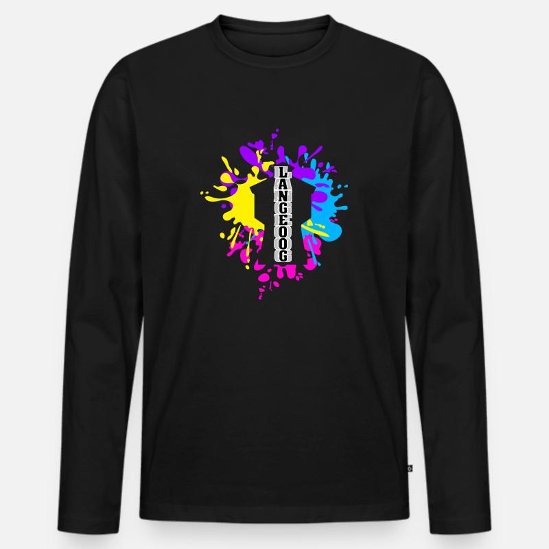 Langeoog Splash Wasserturm - Männer Premium Bio Langarmshirt - Schwarz