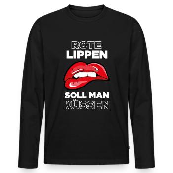 Rote Lippen / Küssen / Kussmund - Männer Premium Bio Langarmshirt - Schwarz - Vorne - Nico (187cm)