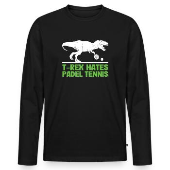 Padel Dino T-Rex dans le rôle du joueur de padel Padeltennis - T-shirt manches longues Premium bio Homme - noir - Devant - Nico (187cm)