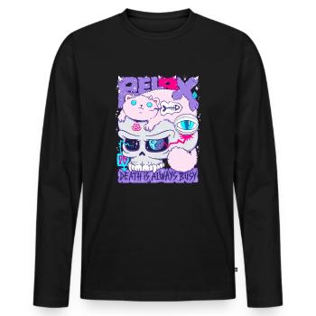 Relax only death is always busy - Men's Premium Organic Long Sleeve Shirt - black - Front - Nico (187cm)
