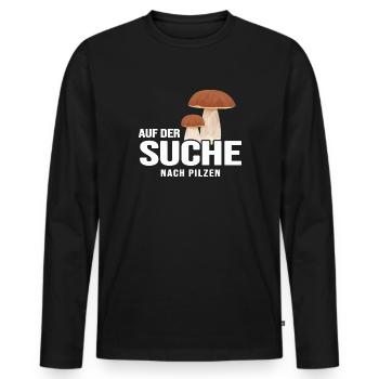 Cueilleur de champignons Temps de champignon Chasse aux champignons Cueillette de champignons Saison des champignons - T-shirt manches longues Premium bio Homme - noir - Devant - Nico (187cm)