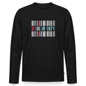 1971 birthday 51 years 51st anniversary retro barcode - Men's Premium Organic Long Sleeve Shirt - black - Front - Nico (187cm)
