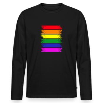 Regenbogenstreifen quer - Männer Premium Bio Langarmshirt - Schwarz - Vorne - Nico (187cm)