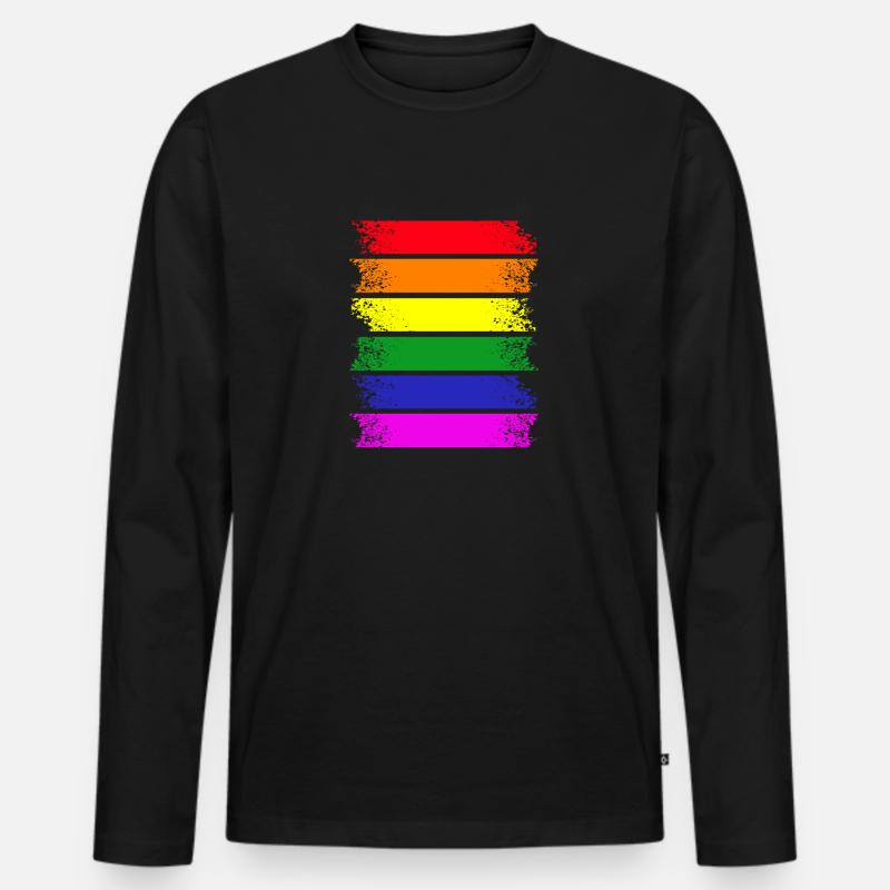 Regenbogenstreifen quer - Männer Premium Bio Langarmshirt - Schwarz