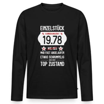 48. GEBURTSTAG 1978 EINZELSTÜCK PREISSCHILD - Männer Premium Bio Langarmshirt - Schwarz - Vorne - Nico (187cm)