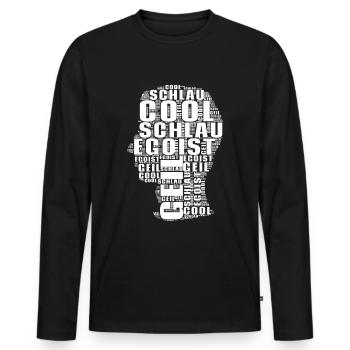 SCHLAU,EGOIST,COOL,GEIL KOPF LUSTIG T-SHIRT - Männer Premium Bio Langarmshirt - Schwarz - Vorne - Nico (187cm)