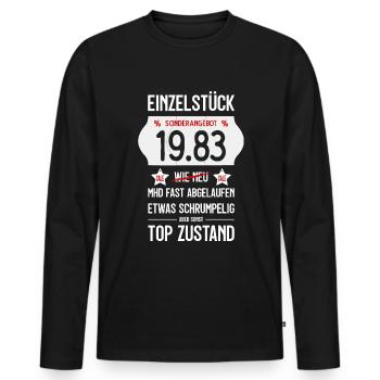 43. GEBURTSTAG 1983 EINZELSTÜCK PREISSCHILD - Männer Premium Bio Langarmshirt - Schwarz - Vorne - Nico (187cm)