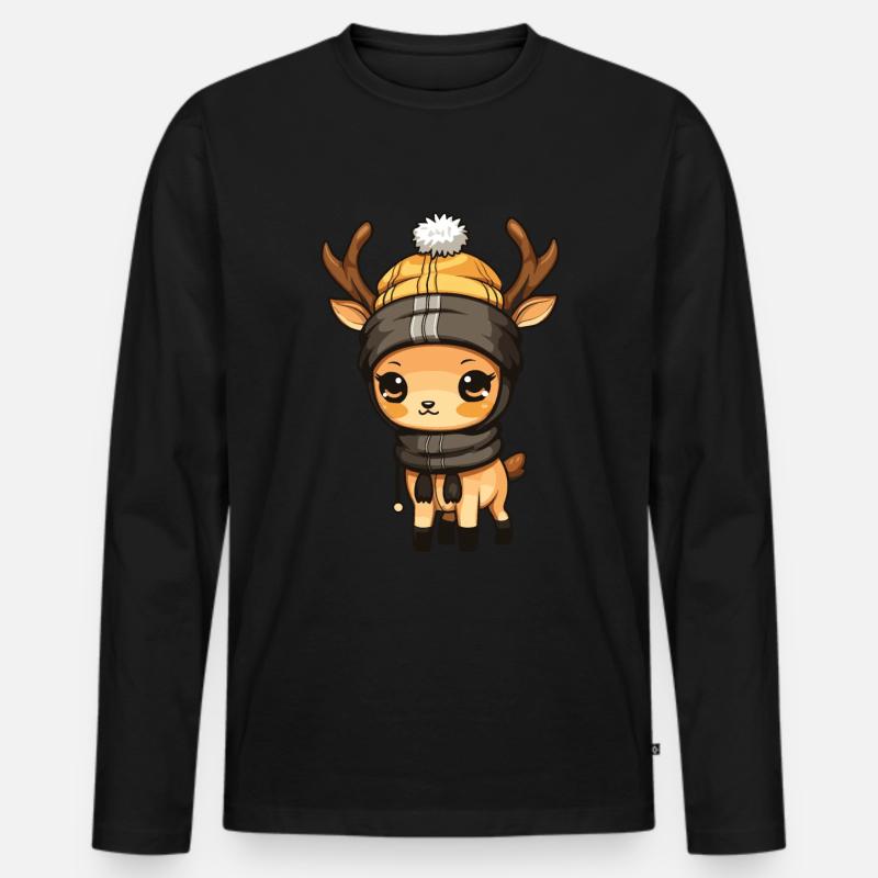 Reh Geweih Winter Comic - Männer Premium Bio Langarmshirt - Schwarz