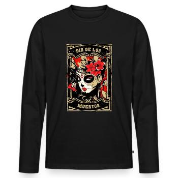 Tag der Toten Sugar Skull Totenschädel Catrina - Männer Premium Bio Langarmshirt - Schwarz - Vorne - Nico (187cm)