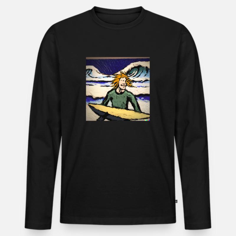 Van Gogh Surfer Meer - Männer Premium Bio Langarmshirt - Schwarz