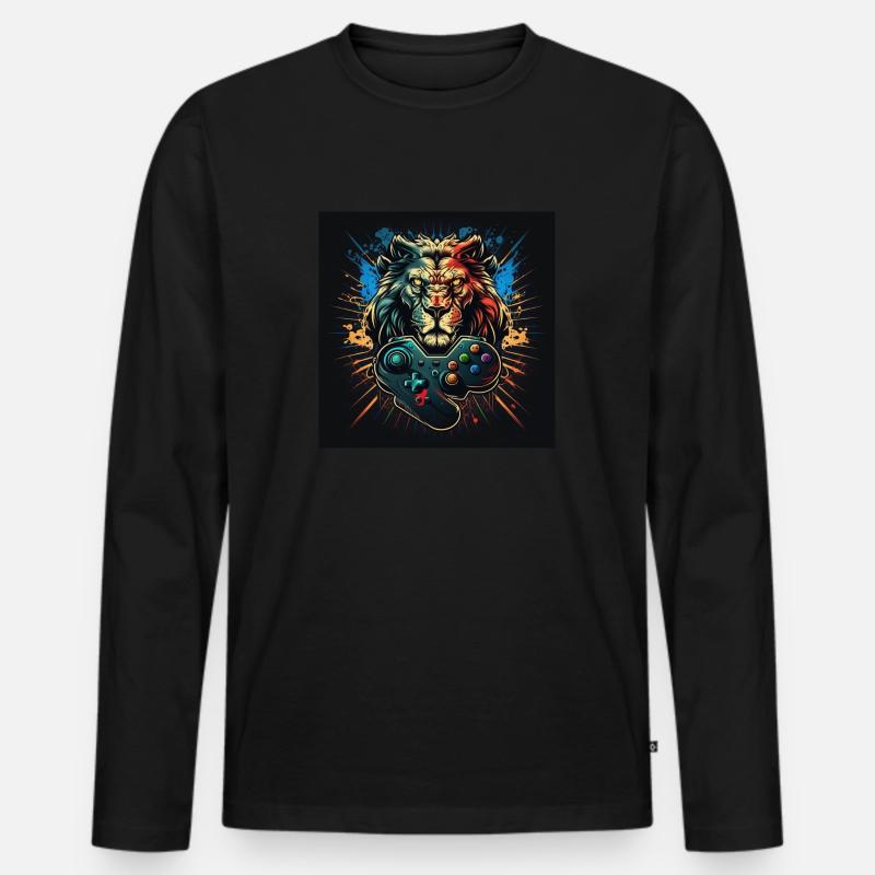 Game On Lion - Männer Premium Bio Langarmshirt - Schwarz