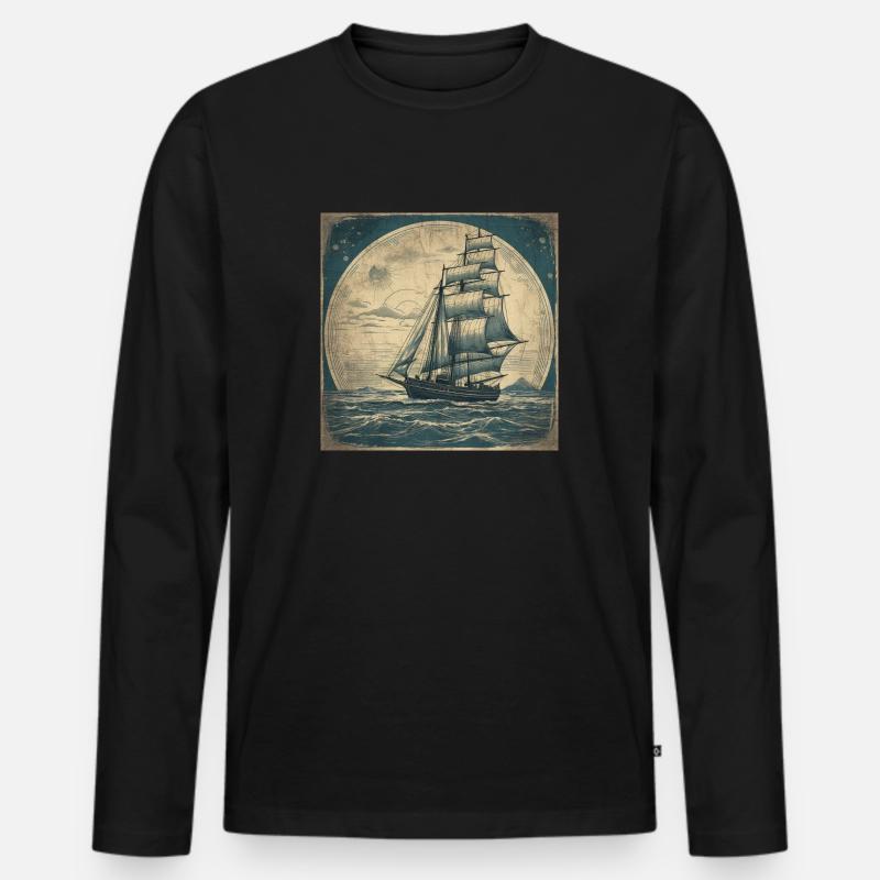 Sailing Moon - Männer Premium Bio Langarmshirt - Schwarz