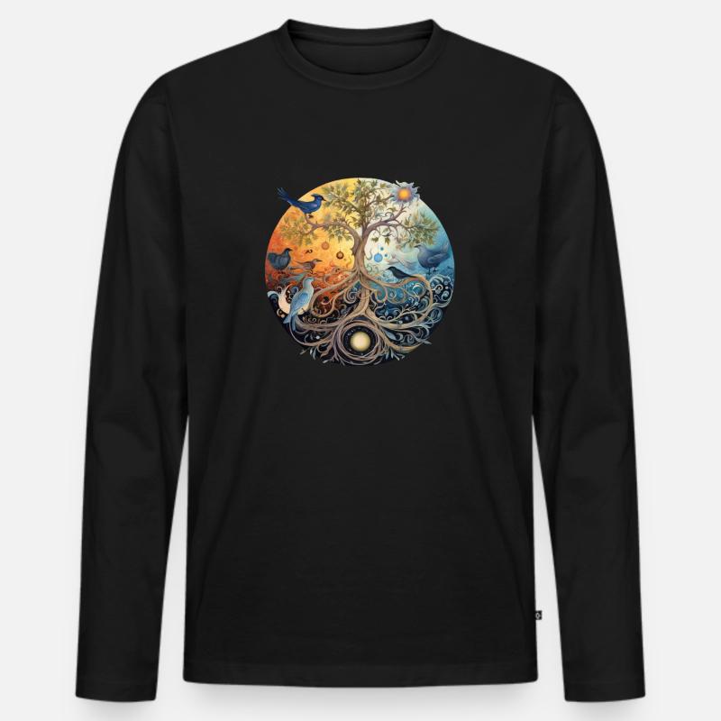 Baum des Lebens - Männer Premium Bio Langarmshirt - Schwarz