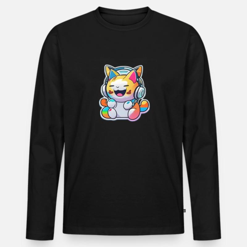 Rainbow Cat - Männer Premium Bio Langarmshirt - Schwarz