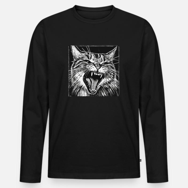Angry Cat - Männer Premium Bio Langarmshirt - Schwarz