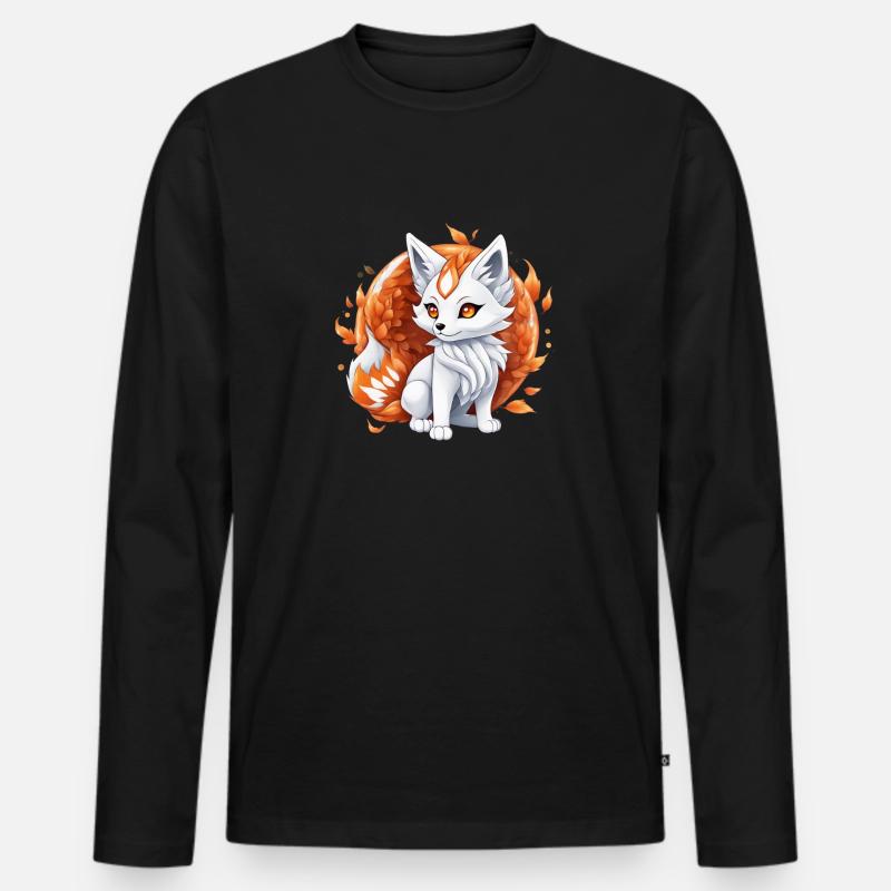 Kawaii Kitsune - Männer Premium Bio Langarmshirt - Schwarz