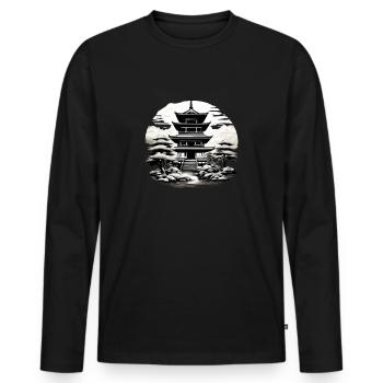 Japanischer Tempel - Männer Premium Bio Langarmshirt - Schwarz - Vorne - Nico (187cm)