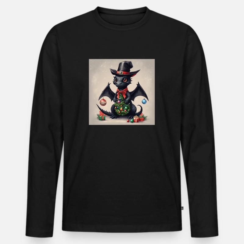 Schwarzer Weihnachtsdrachen - Männer Premium Bio Langarmshirt - Schwarz