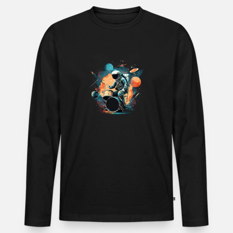 Weltraum-Schlagzeuger - Männer Premium Bio Langarmshirt - Schwarz