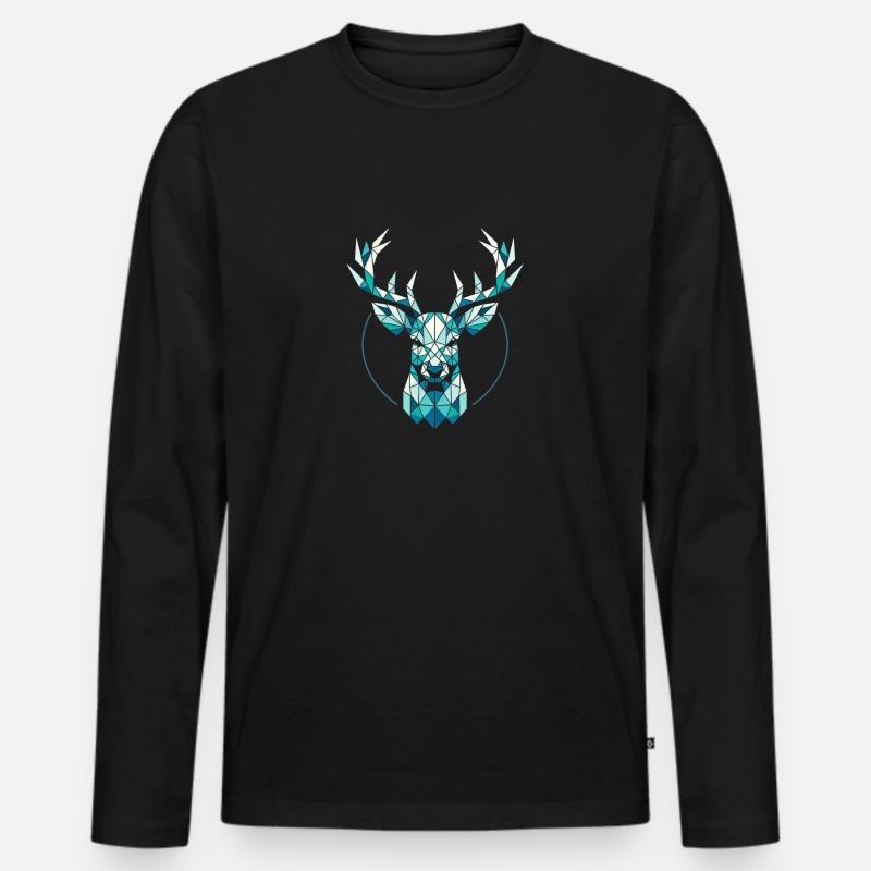 Hirsch - Männer Premium Bio Langarmshirt - Schwarz