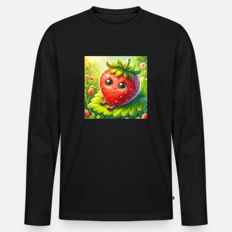 Erdbeere in Süß - Männer Premium Bio Langarmshirt - Schwarz