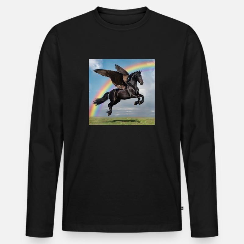 Rainbow Pegasus - Männer Premium Bio Langarmshirt - Schwarz